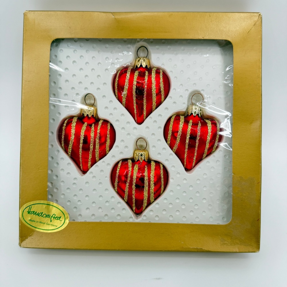 Handcrafted Heart Glass Ornaments Glitter Made in West Germany